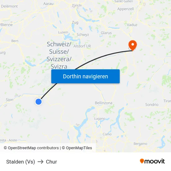 Stalden (Vs) to Chur map