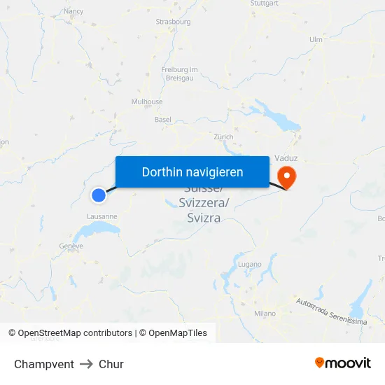 Champvent to Chur map
