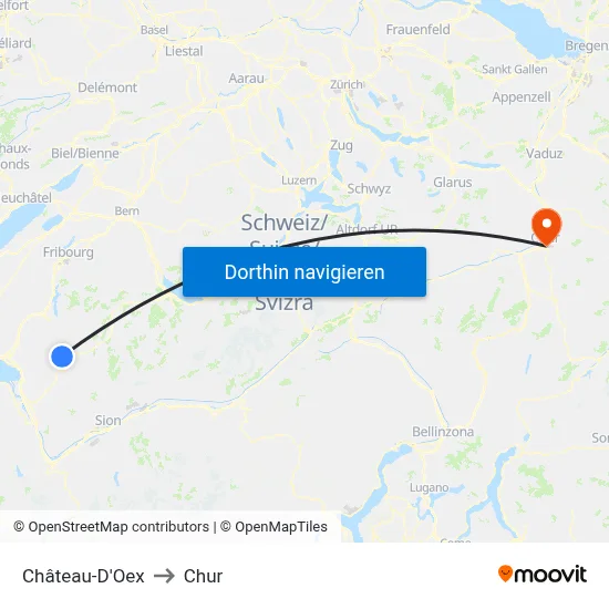 Château-D'Oex to Chur map