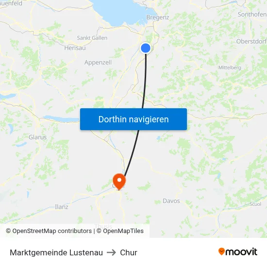 Marktgemeinde Lustenau to Chur map