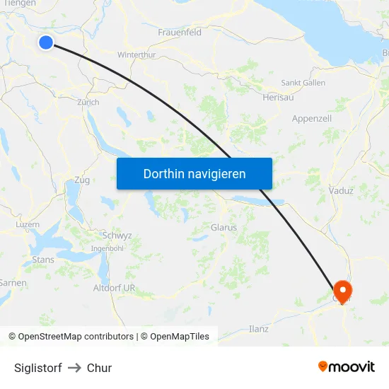 Siglistorf to Chur map