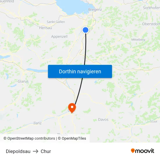 Diepoldsau to Chur map