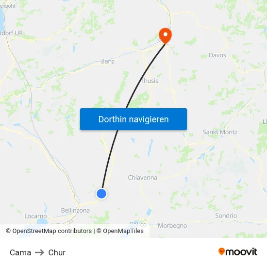 Cama to Chur map