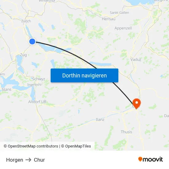 Horgen to Chur map