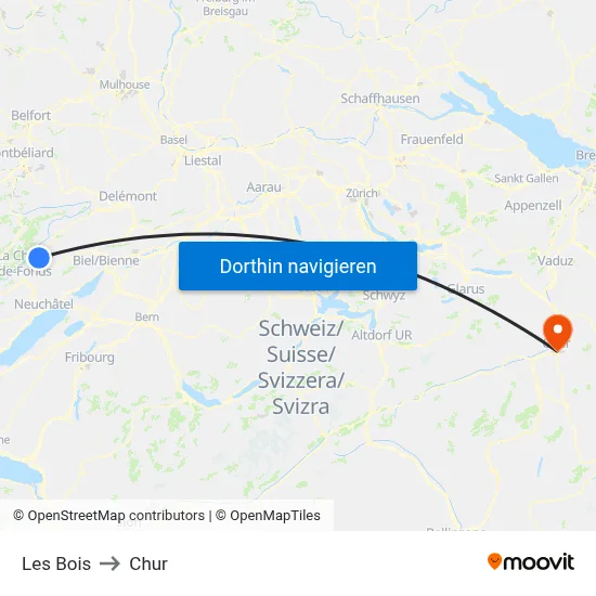 Les Bois to Chur map