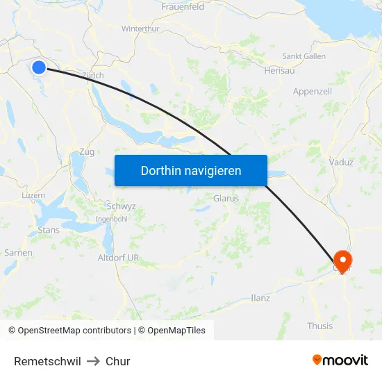 Remetschwil to Chur map