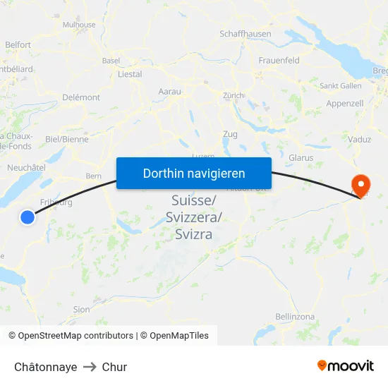 Châtonnaye to Chur map