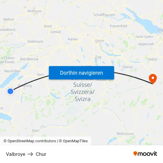 Valbroye to Chur map
