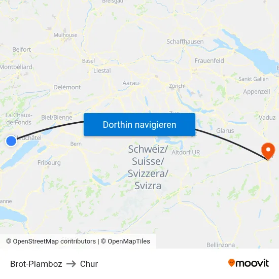Brot-Plamboz to Chur map