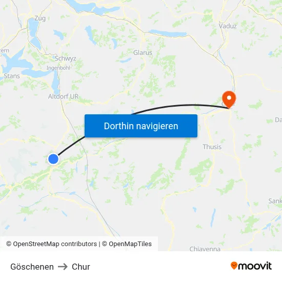 Göschenen to Chur map