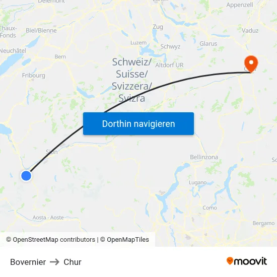 Bovernier to Chur map