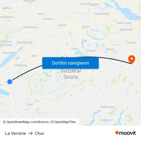 La Verrerie to Chur map