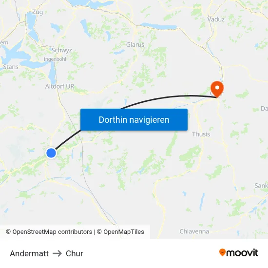 Andermatt to Chur map