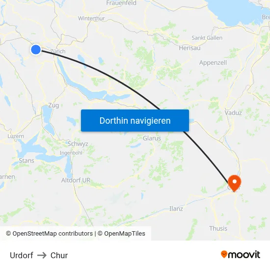 Urdorf to Chur map