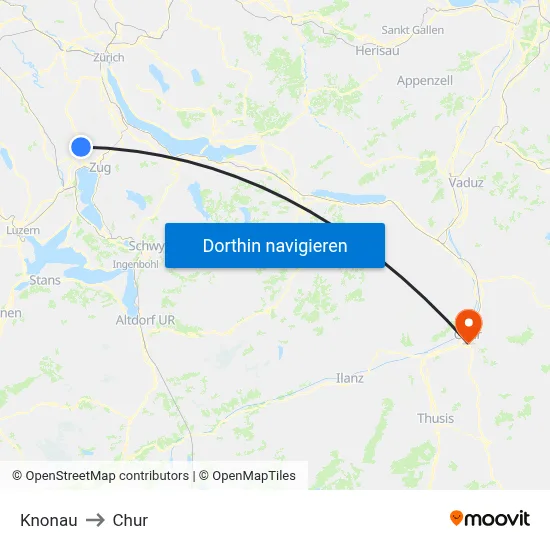 Knonau to Chur map