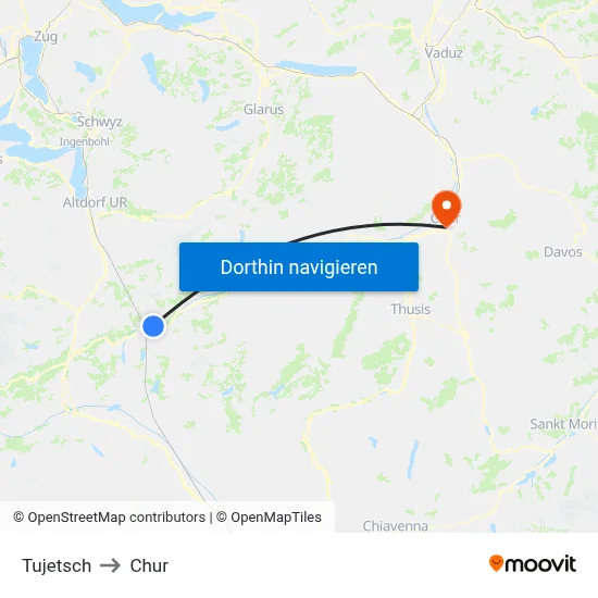 Tujetsch to Chur map