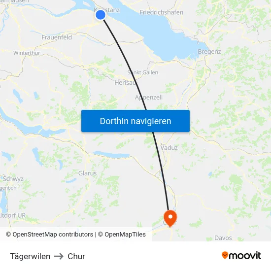 Tägerwilen to Chur map