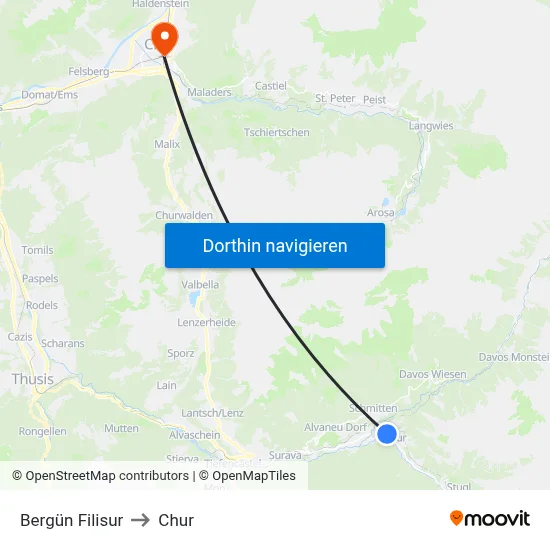 Bergün Filisur to Chur map