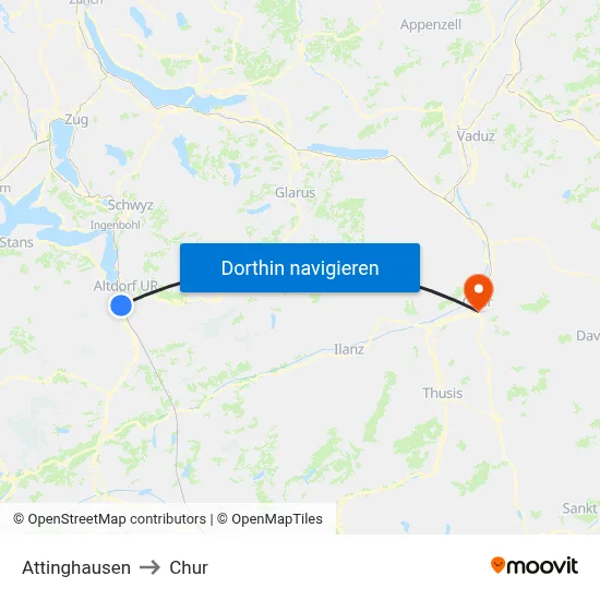 Attinghausen to Chur map