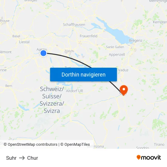 Suhr to Chur map