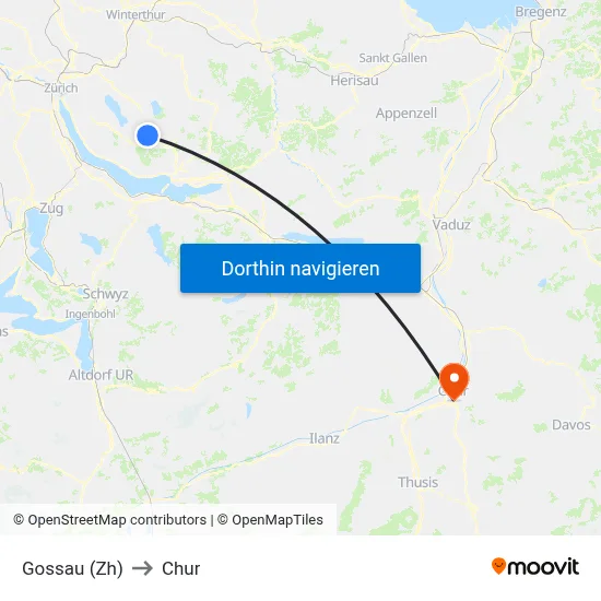 Gossau (Zh) to Chur map