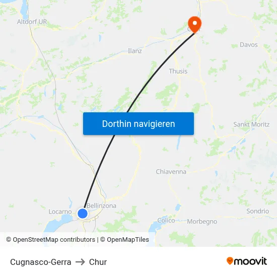 Cugnasco-Gerra to Chur map