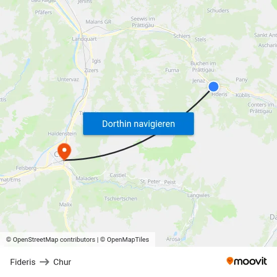 Fideris to Chur map