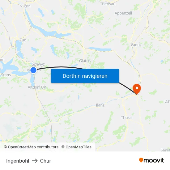 Ingenbohl to Chur map