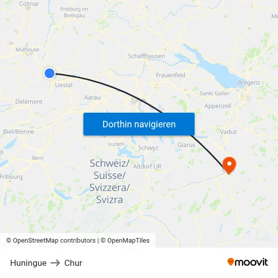 Huningue to Chur map