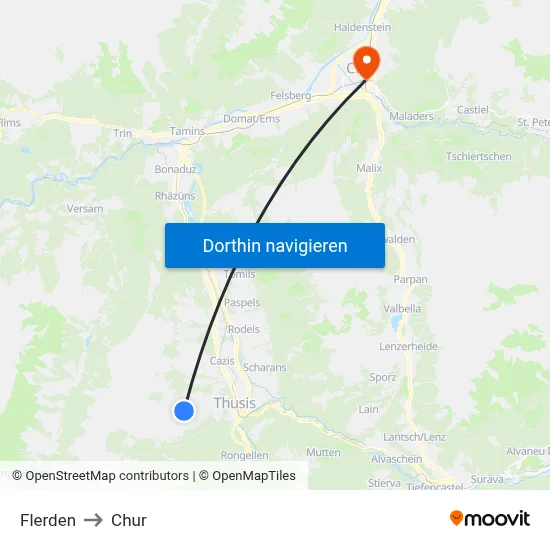 Flerden to Chur map