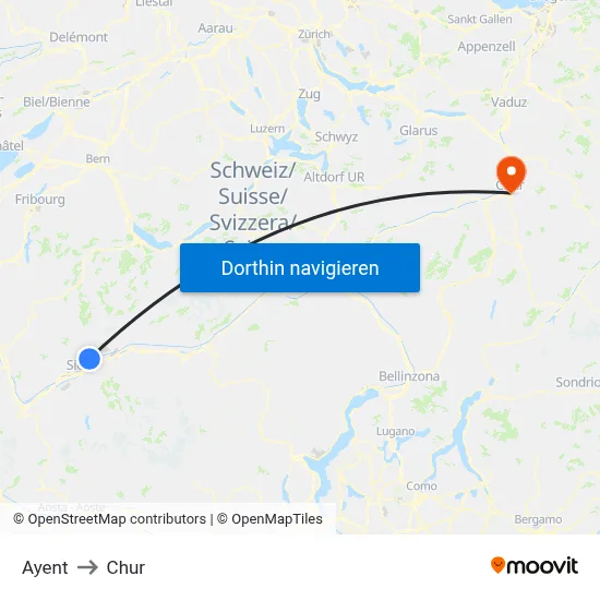 Ayent to Chur map