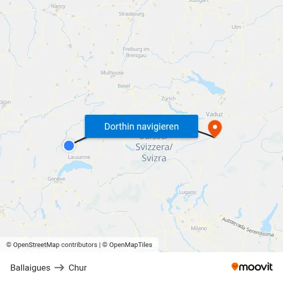 Ballaigues to Chur map