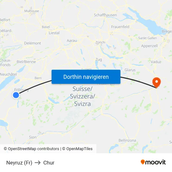 Neyruz (Fr) to Chur map
