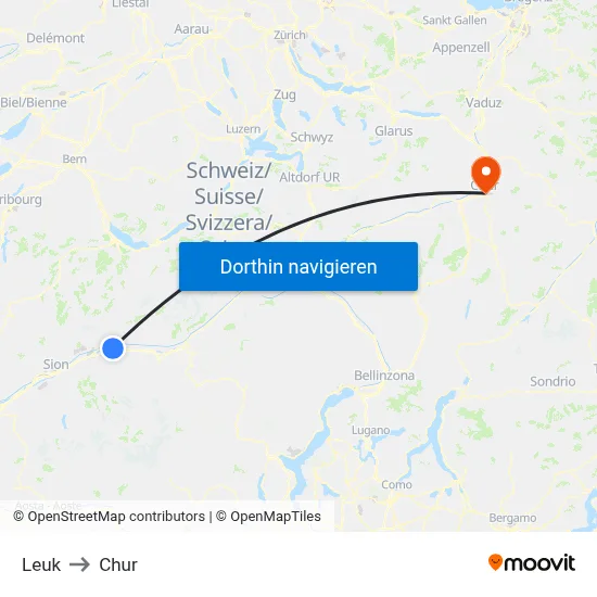 Leuk to Chur map