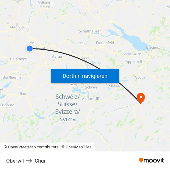 Oberwil to Chur map