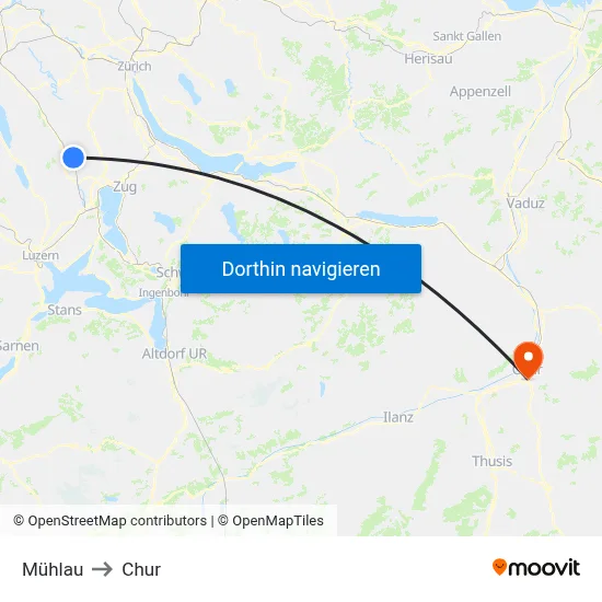 Mühlau to Chur map