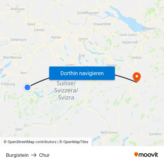 Burgistein to Chur map