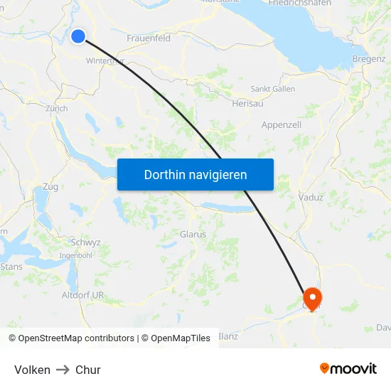 Volken to Chur map
