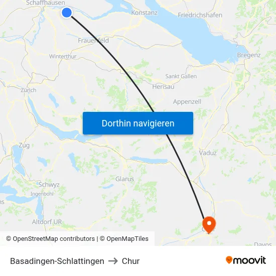 Basadingen-Schlattingen to Chur map