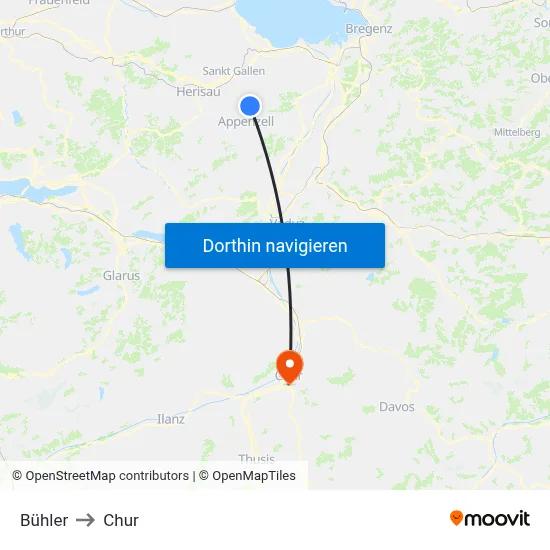 Bühler to Chur map