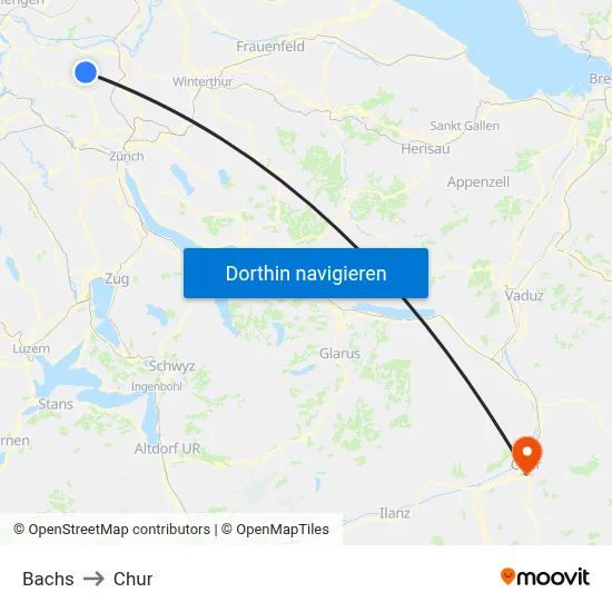 Bachs to Chur map