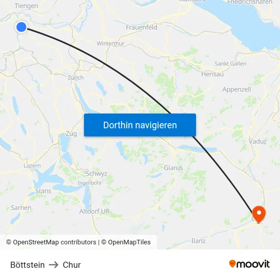 Böttstein to Chur map