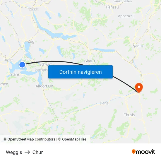 Weggis to Chur map