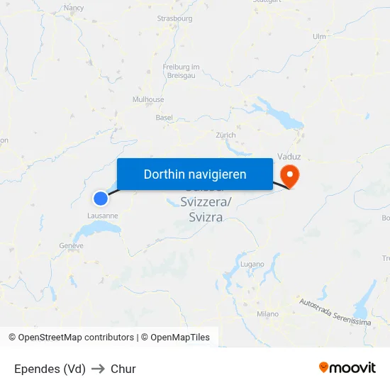 Ependes (Vd) to Chur map