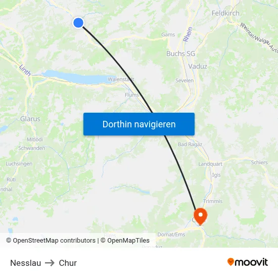 Nesslau to Chur map