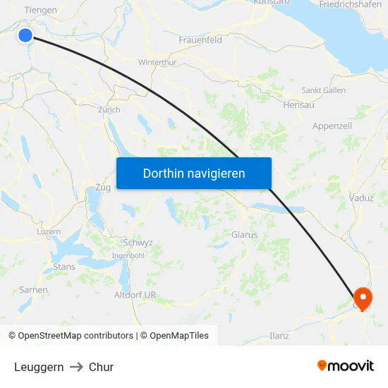 Leuggern to Chur map