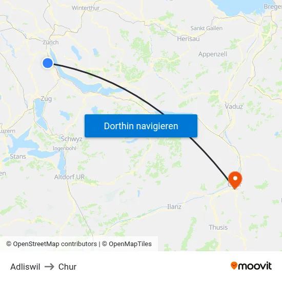 Adliswil to Chur map