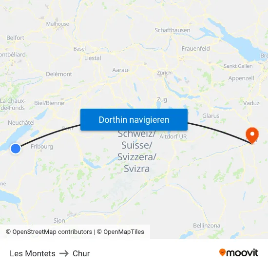 Les Montets to Chur map