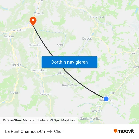 La Punt Chamues-Ch to Chur map