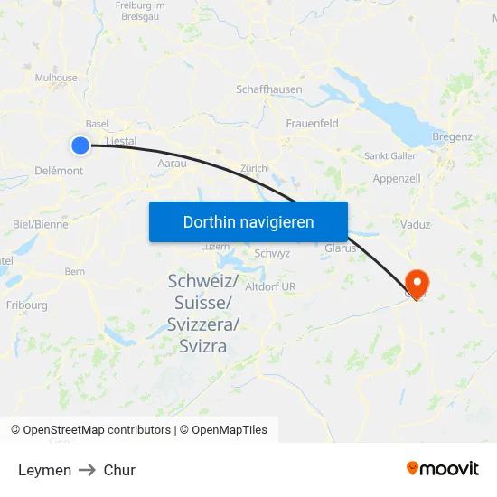 Leymen to Chur map